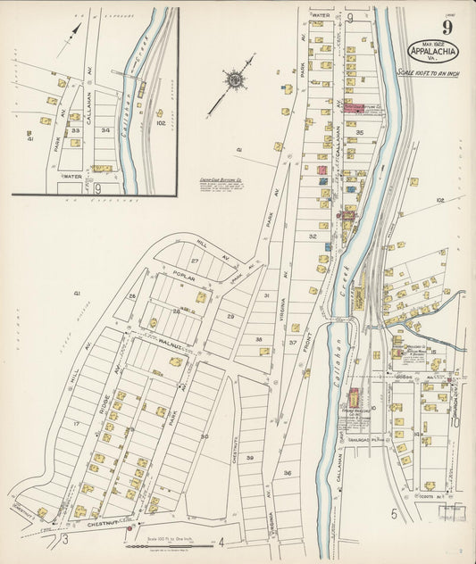 Sanborn Fire Insurance Map from Appalachia, Wise County, Virginia (1922), Sheet #0009 - Historic Sanborn Fire Insurance Map Print, vintage old map wall art, antique decor, genealogy gift, Virginia Virginia map