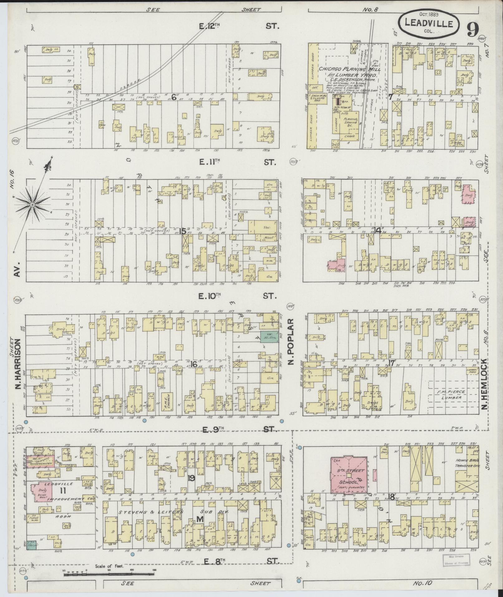 Sanborn Fire Insurance Map from Leadville, Lake County, Colorado (1889), Sheet #0009 - Historic Sanborn Fire Insurance Map Print, vintage old map wall art, antique decor, genealogy gift, Colorado Colorado map