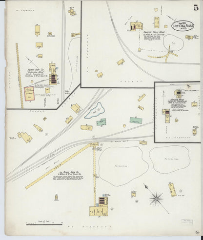 Sanborn Fire Insurance Map from Crystal Falls, Iron County, Michigan (1898), Sheet #0005 - Historic Sanborn Fire Insurance Map Print, vintage old map wall art, antique decor, genealogy gift, Michigan Michigan map