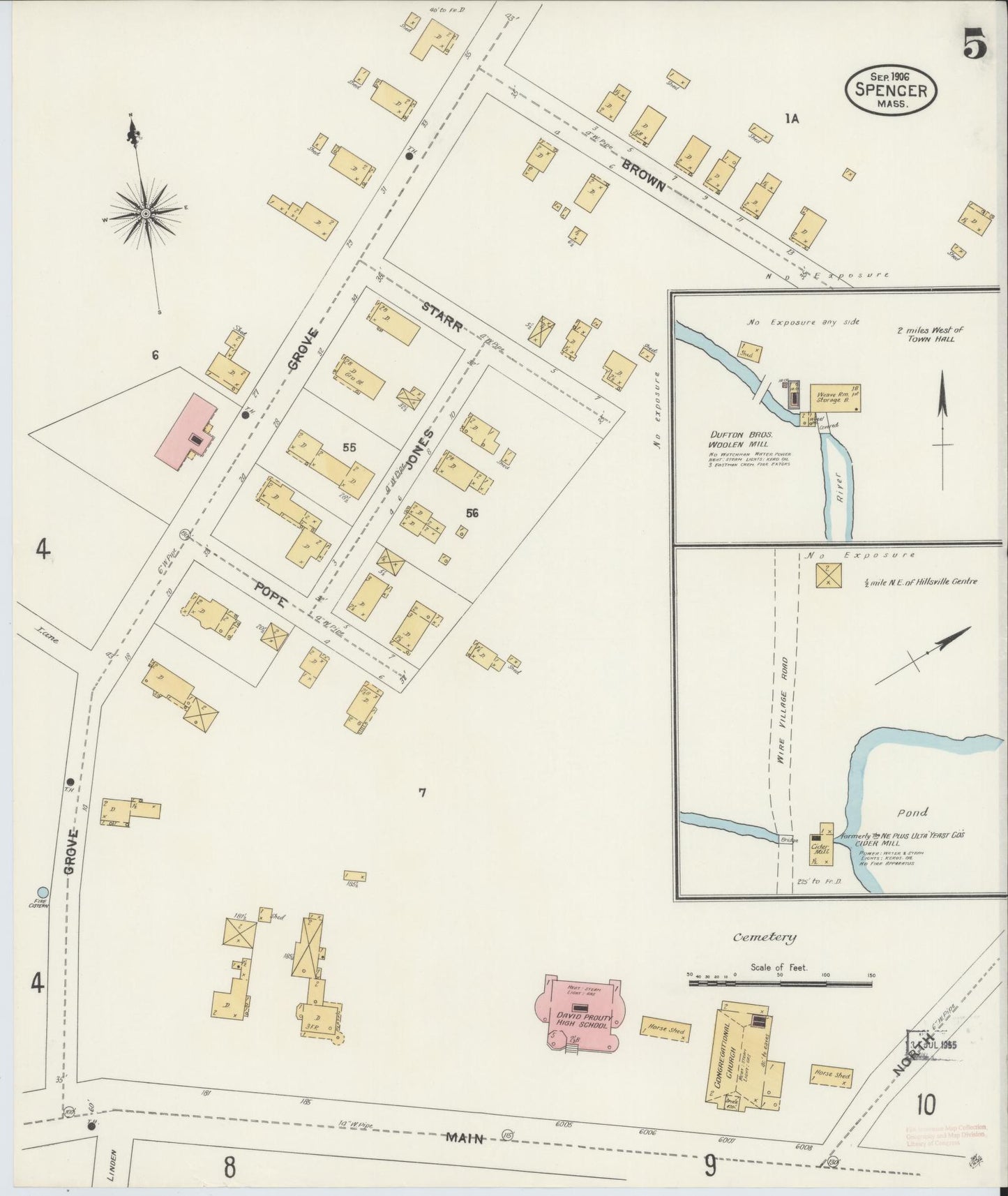 Sanborn Fire Insurance Map from Spencer, Worcester County, Massachusetts (1906), Sheet #0005 - Historic Sanborn Fire Insurance Map Print, vintage old map wall art, antique decor, genealogy gift, Massachusetts Massachusetts map