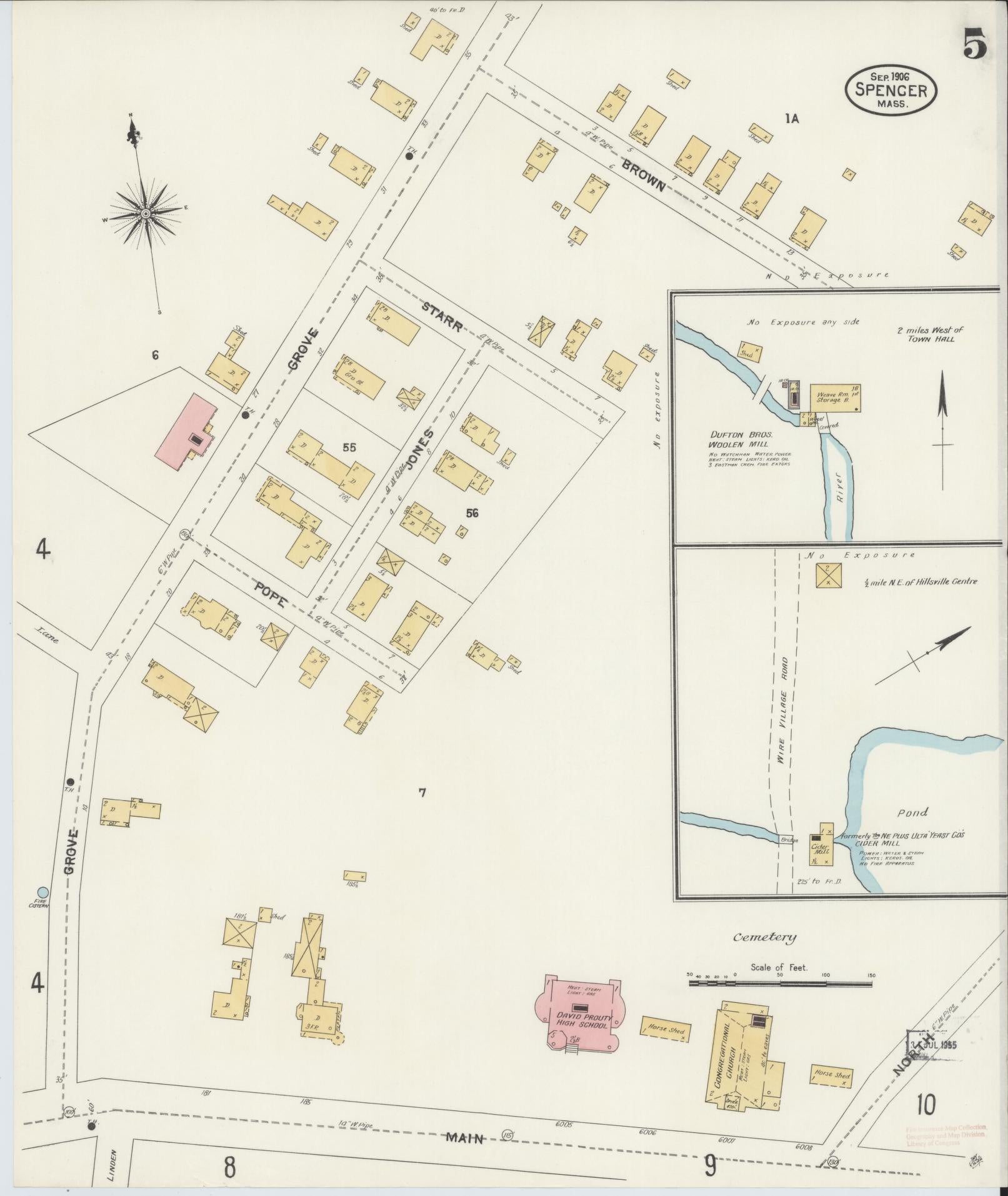 Sanborn Fire Insurance Map from Spencer, Worcester County, Massachusetts (1906), Sheet #0005 - Historic Sanborn Fire Insurance Map Print, vintage old map wall art, antique decor, genealogy gift, Massachusetts Massachusetts map