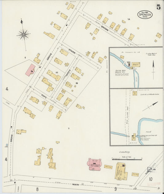 Sanborn Fire Insurance Map from Spencer, Worcester County, Massachusetts (1906), Sheet #0005 - Historic Sanborn Fire Insurance Map Print, vintage old map wall art, antique decor, genealogy gift, Massachusetts Massachusetts map