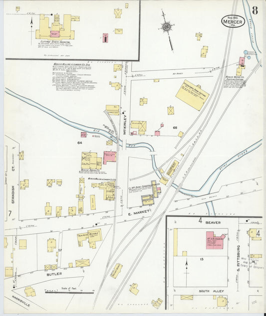 Sanborn Fire Insurance Map from Mercer, Mercer County, Pennsylvania (1910), Sheet #0008 - Historic Sanborn Fire Insurance Map Print, vintage old map wall art, antique decor, genealogy gift, Pennsylvania Pennsylvania map