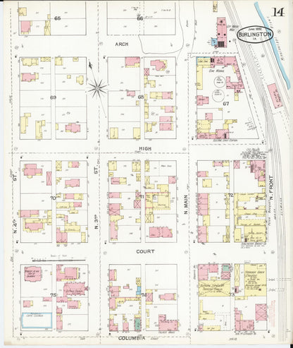 Sanborn Fire Insurance Map from Burlington, Des Moines County, Iowa (1892), Sheet #0014 - Historic Sanborn Fire Insurance Map Print