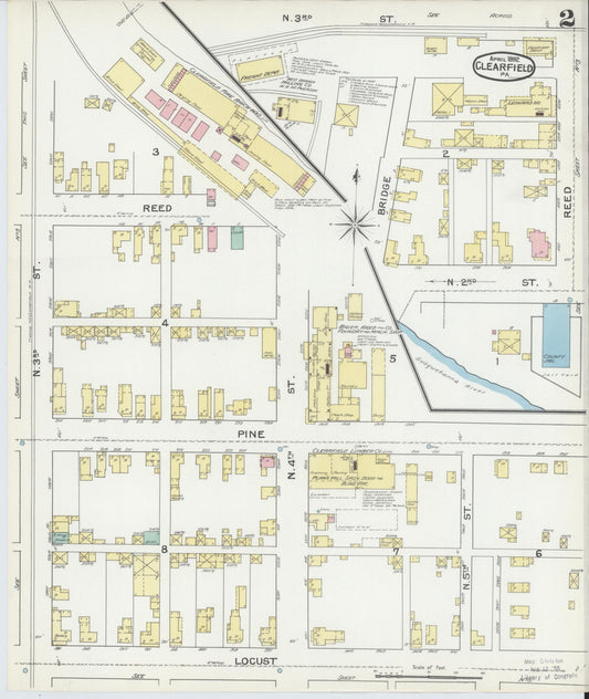 Sanborn Fire Insurance Map from Clearfield, Clearfield County, Pennsylvania (1892), Sheet #0002 - Historic Sanborn Fire Insurance Map Print, vintage old map wall art, antique decor, genealogy gift, Pennsylvania Pennsylvania map