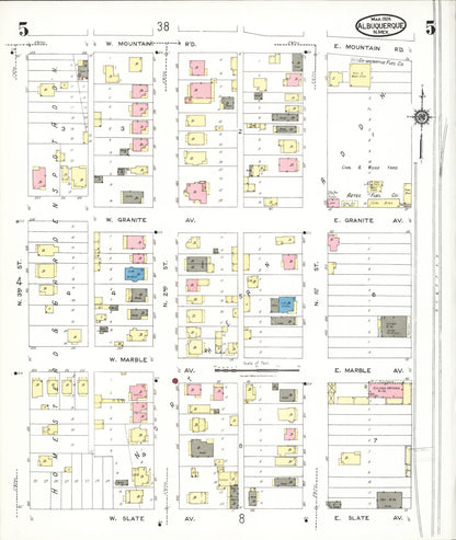 Sanborn Fire Insurance Map from Albuquerque, Bernalillo County, New Mexico (1924), Sheet #0005 - Complete Map Set gallery image, historic Sanborn map, vintage wall art, New Mexico New Mexico