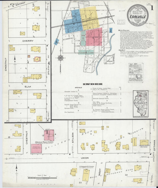 Sanborn Fire Insurance Map from Earlville, La Salle County, Illinois (1918), Sheet #0001 - Historic Sanborn Fire Insurance Map Print, vintage old map wall art, antique decor, genealogy gift, Illinois Illinois map