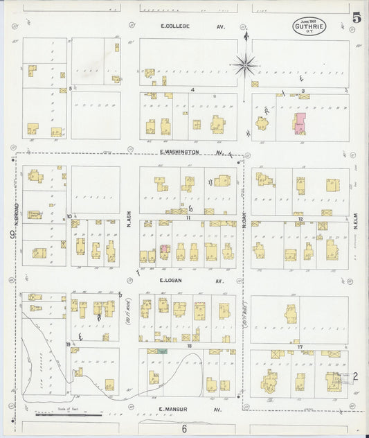 Sanborn Fire Insurance Map from Guthrie, Logan County, Oklahoma (1901), Sheet #0005 - Historic Sanborn Fire Insurance Map Print, vintage old map wall art, antique decor, genealogy gift, Oklahoma Oklahoma map