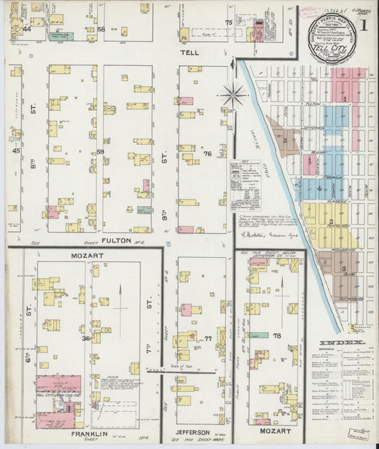Sanborn Fire Insurance Map from Tell City, Perry County, Indiana (1892), Sheet #0001 - Historic Sanborn Fire Insurance Map Print, vintage old map wall art, antique decor, genealogy gift, Indiana Indiana map