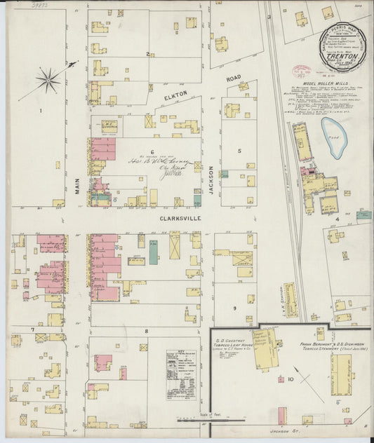 Sanborn Fire Insurance Map from Trenton, Todd County, Kentucky (1895), Sheet #0001 - Historic Sanborn Fire Insurance Map Print, vintage old map wall art, antique decor, genealogy gift, Kentucky Kentucky map