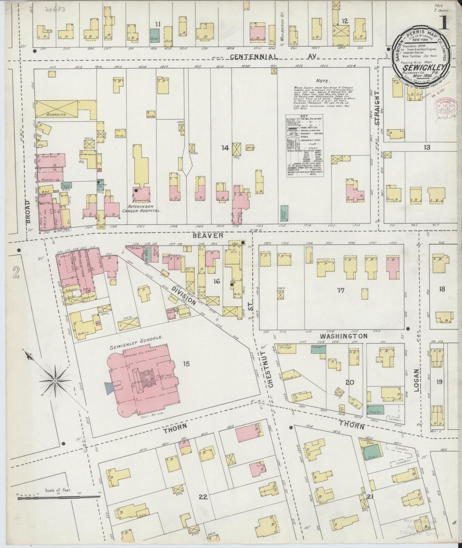Sanborn Fire Insurance Map from Sewickley, Allegheny County, Pennsylvania (1895), Sheet #0001 - Complete Map Set gallery image, historic Sanborn map, vintage wall art, Pennsylvania Pennsylvania