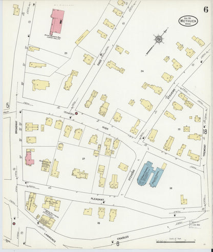 Sanborn Fire Insurance Map from Methuen, Essex County, Massachusetts (1911), Sheet #0006 - Historic Sanborn Fire Insurance Map Print, vintage old map wall art, antique decor, genealogy gift, Massachusetts Massachusetts map