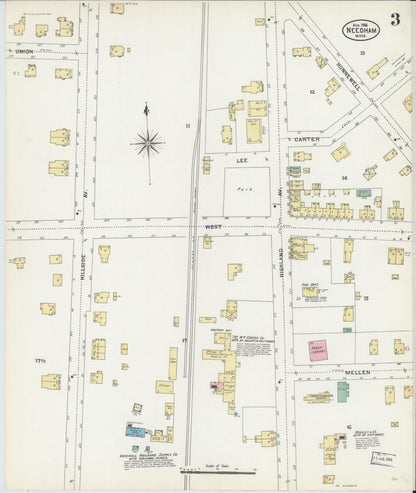 Sanborn Fire Insurance Map from Needham, Norfolk County, Massachusetts (1906), Sheet #0003 - Historic Sanborn Fire Insurance Map Print, vintage old map wall art, antique decor, genealogy gift, Massachusetts Massachusetts map