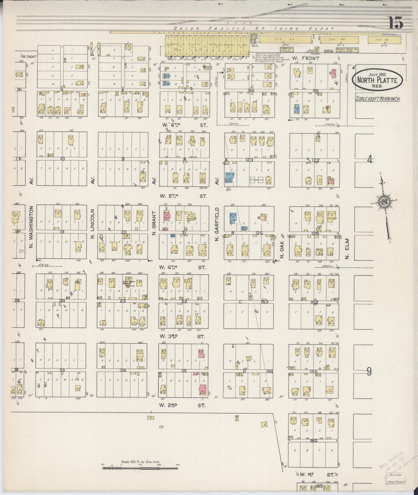 Sanborn Fire Insurance Map from North Platte, Lincoln County, Nebraska (1915), Sheet #0015 - Complete Map Set gallery image, historic Sanborn map, vintage wall art, Nebraska Nebraska
