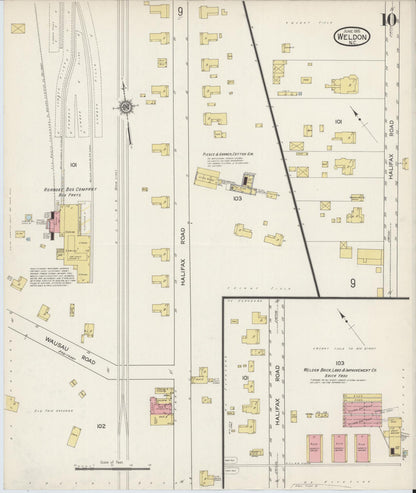 Sanborn Fire Insurance Map from Weldon, Halifax County, North Carolina (1915), Sheet #0010 - Historic Sanborn Fire Insurance Map Print, vintage old map wall art, antique decor, genealogy gift, North Carolina North Carolina map