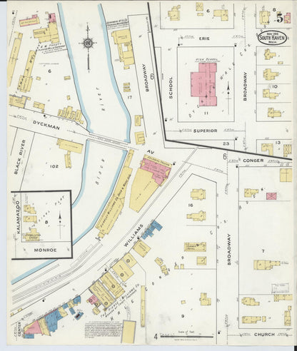Sanborn Fire Insurance Map from South Haven, Van Buren County, Michigan (1916), Sheet #0005 - Historic Sanborn Fire Insurance Map Print, vintage old map wall art, antique decor, genealogy gift, Michigan Michigan map