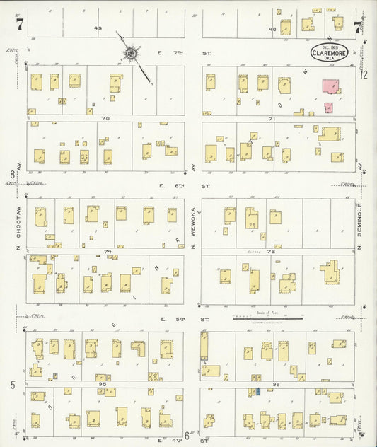 Sanborn Fire Insurance Map from Claremore, Rogers County, Oklahoma (1925), Sheet #0007 - Historic Sanborn Fire Insurance Map Print, vintage old map wall art, antique decor, genealogy gift, Oklahoma Oklahoma map