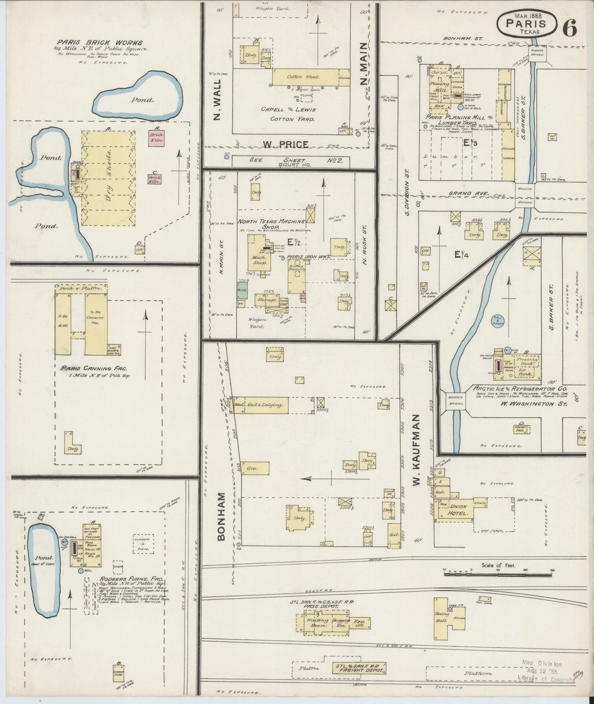Sanborn Fire Insurance Map from Paris, Lamar County, Texas (1888), Sheet #0006 - Complete Map Set gallery image, historic Sanborn map, vintage wall art, Texas Texas