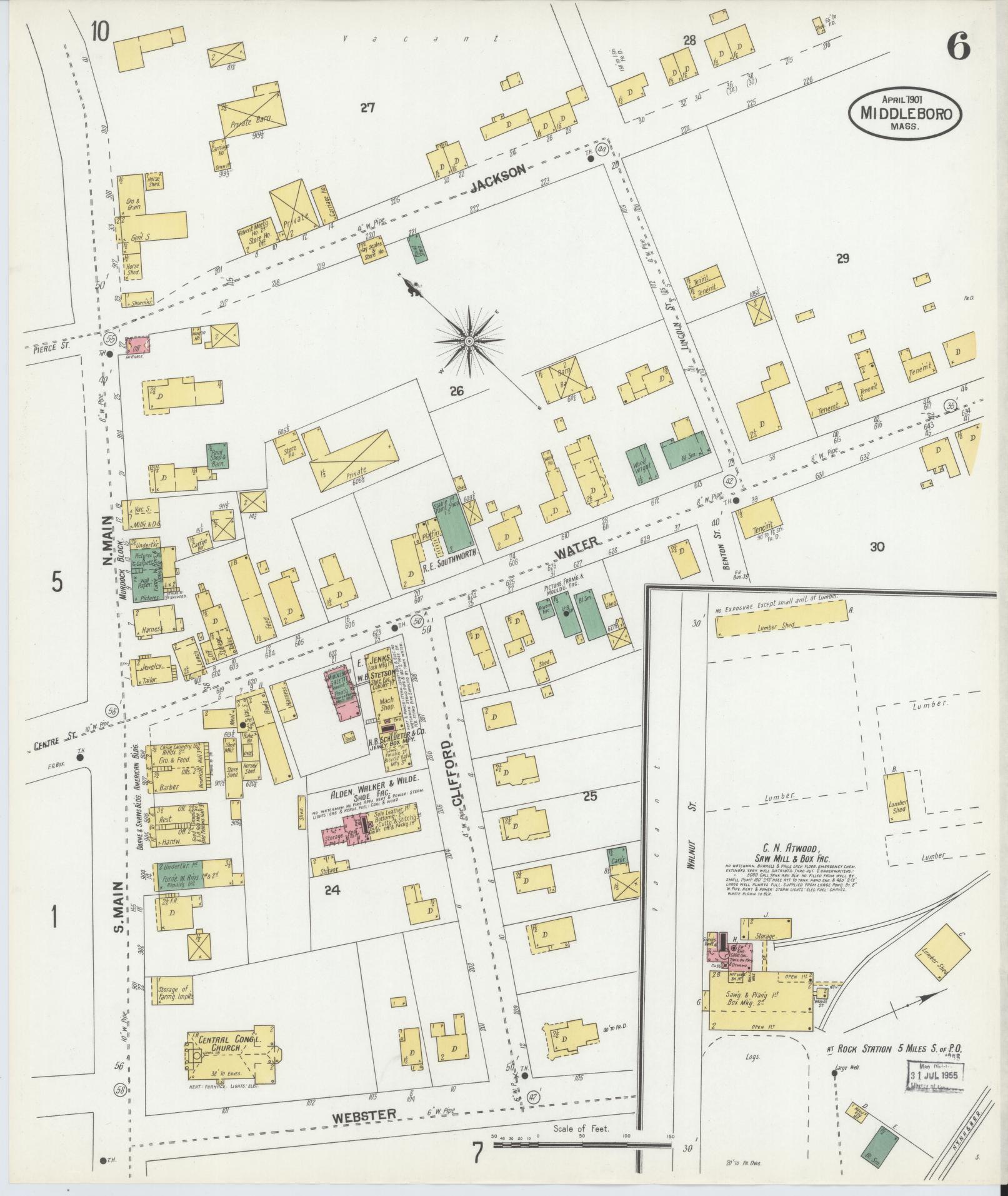 Sanborn Fire Insurance Map from Middleboro, Plymouth County, Massachusetts (1901), Sheet #0006 - Complete Map Set gallery image, historic Sanborn map, vintage wall art, Massachusetts Massachusetts