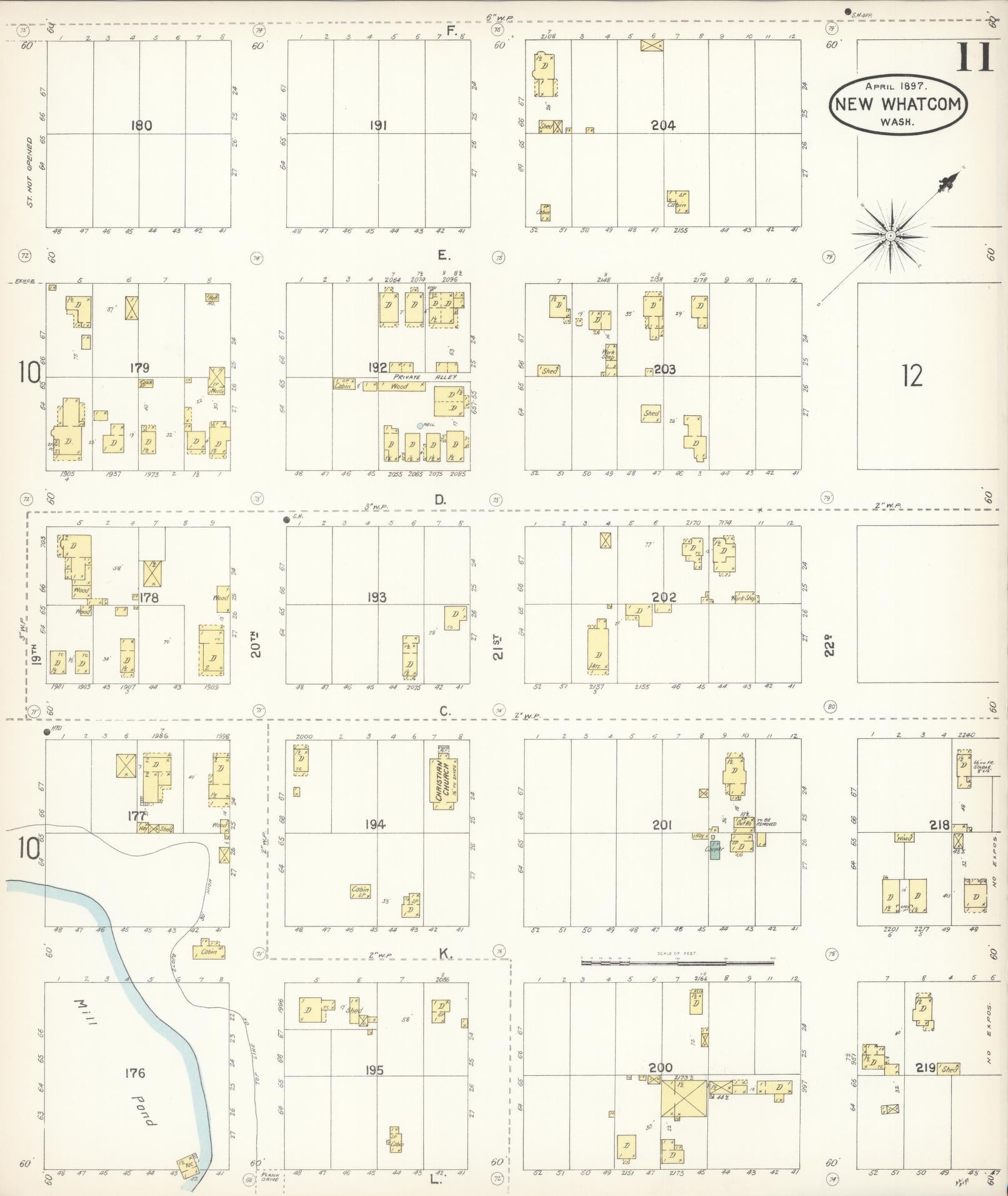 Sanborn Fire Insurance Map from New Whatcom, Whatcom County, Washington (1897), Sheet #0011 - Complete Map Set gallery image, historic Sanborn map, vintage wall art, Washington Washington
