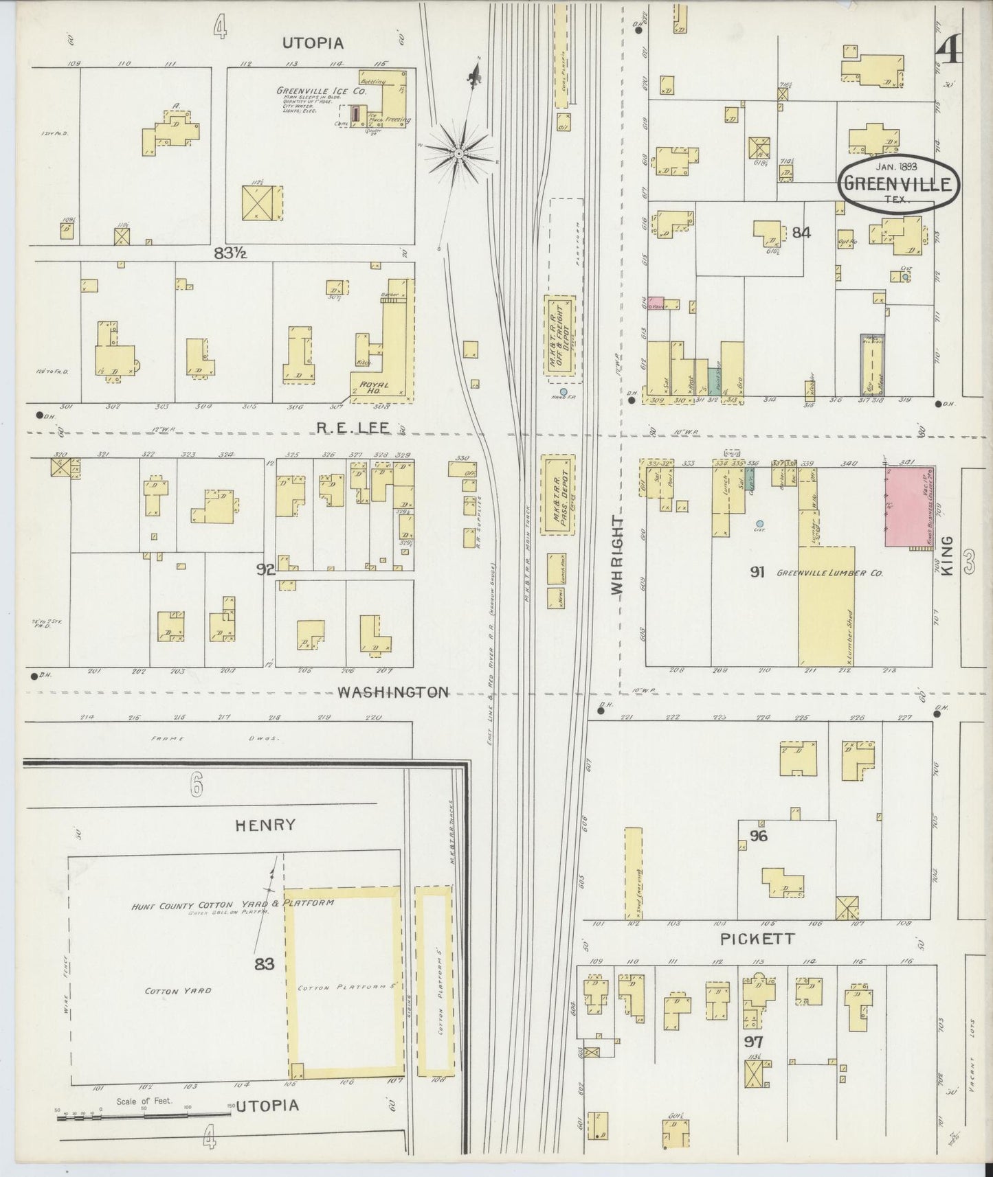 Sanborn Fire Insurance Map from Greenville, Hunt County, Texas (1893), Sheet #0004 - Historic Sanborn Fire Insurance Map Print, vintage old map wall art, antique decor, genealogy gift, Texas Texas map