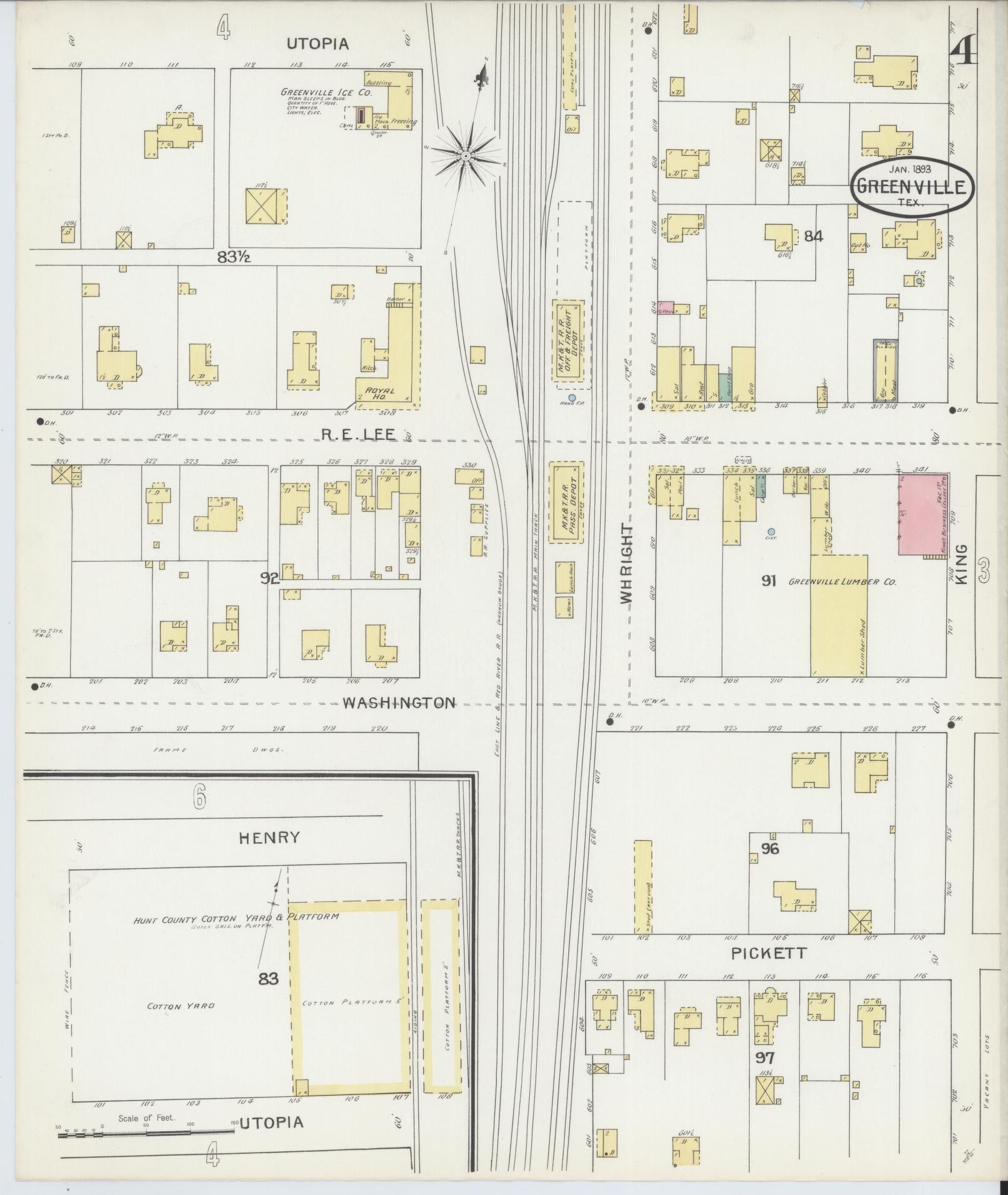 Sanborn Fire Insurance Map from Greenville, Hunt County, Texas (1893), Sheet #0004 - Historic Sanborn Fire Insurance Map Print, vintage old map wall art, antique decor, genealogy gift, Texas Texas map