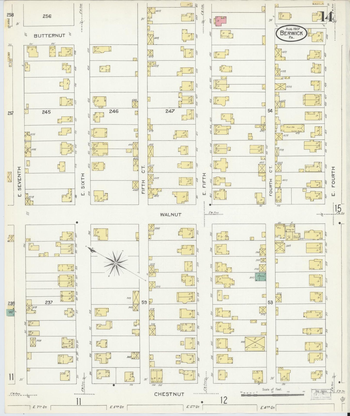 Sanborn Fire Insurance Map from Berwick, Columbia County, Pennsylvania (1907), Sheet #0014 - Historic Sanborn Fire Insurance Map Print, vintage old map wall art, antique decor, genealogy gift, Pennsylvania Pennsylvania map