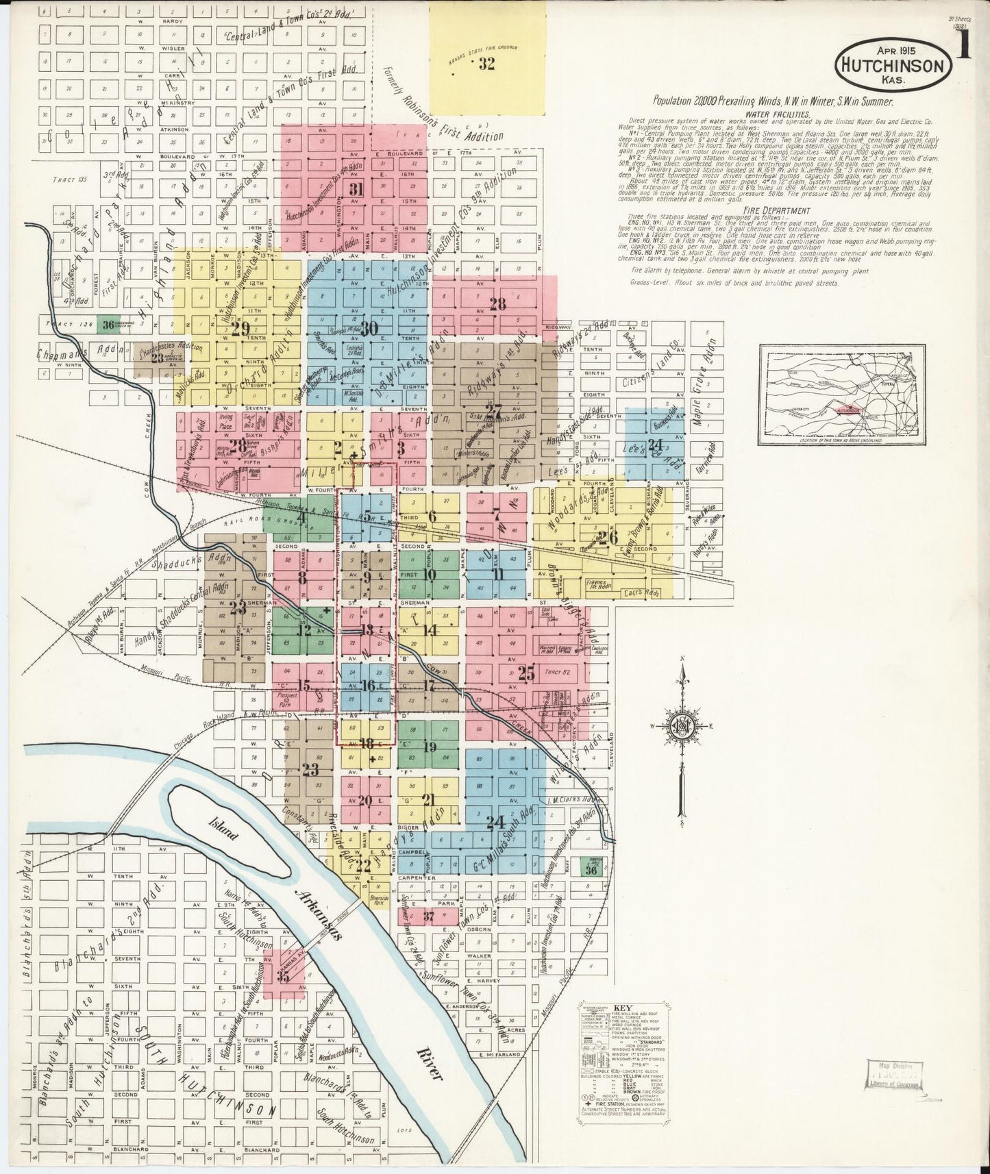 Sanborn Fire Insurance Map from Hutchinson, Reno County, Kansas (1915), Sheet #0002 - Complete Map Set gallery image, historic Sanborn map, vintage wall art, Kansas Kansas