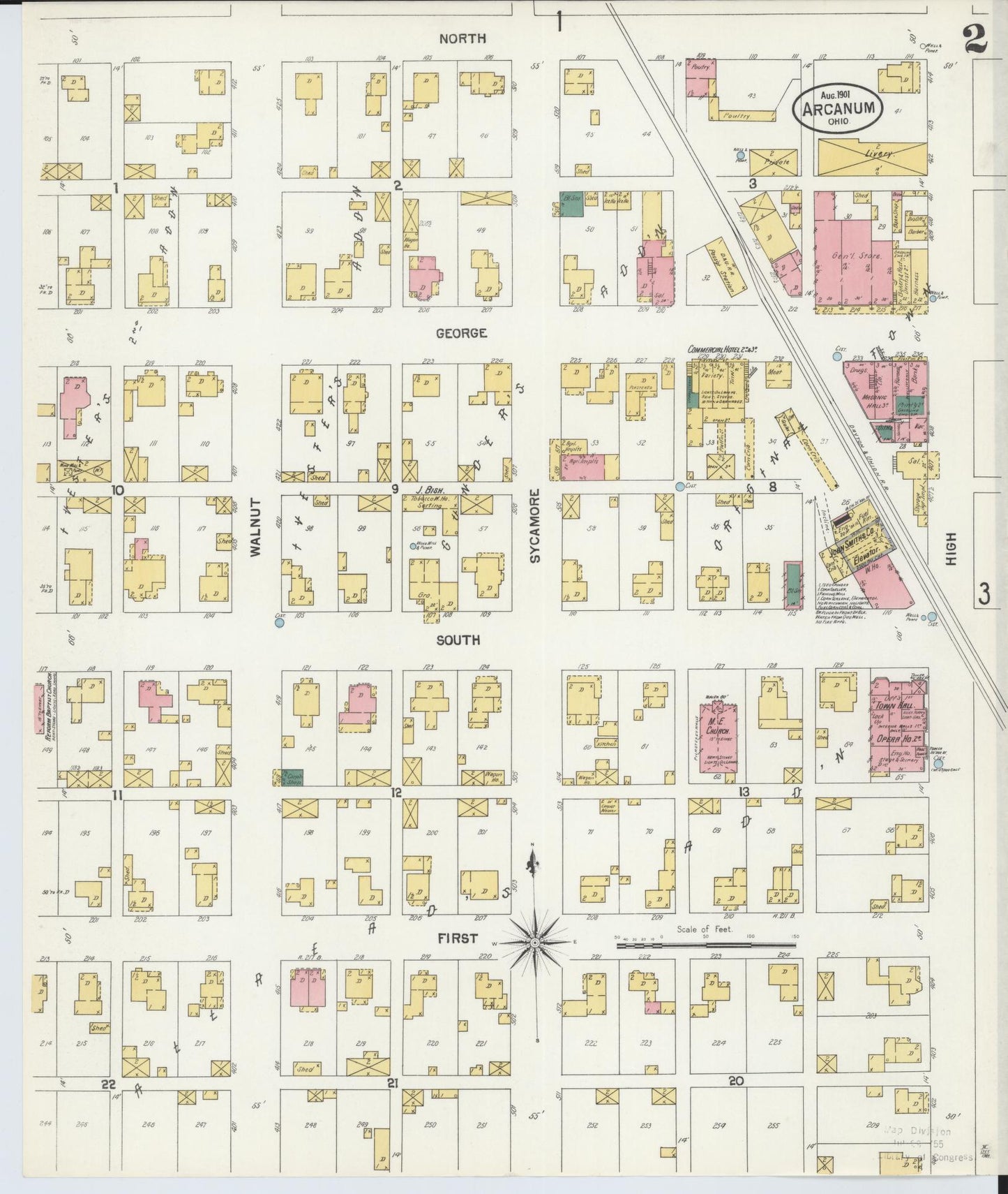 Sanborn Fire Insurance Map from Arcanum, Darke County, Ohio (1901), Sheet #0002 - Complete Map Set gallery image, historic Sanborn map, vintage wall art, Ohio Ohio
