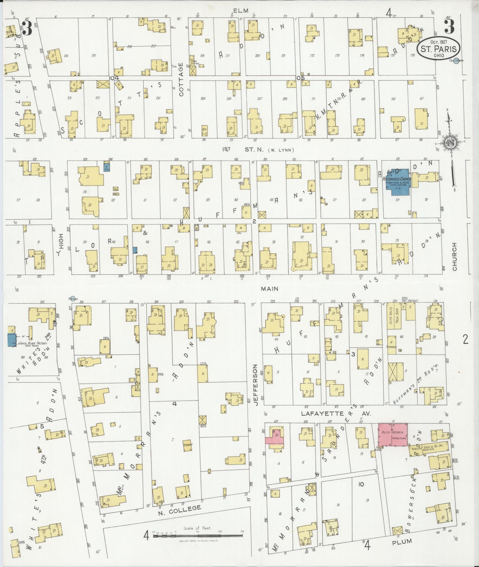 Sanborn Fire Insurance Map from Saint Paris, Champaign County, Ohio (1927), Sheet #0003 - Complete Map Set gallery image, historic Sanborn map, vintage wall art, Ohio Ohio