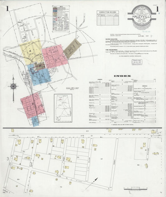 Sanborn Fire Insurance Map from Haleyville, Winston County, Alabama (1939), Sheet #0001 - Historic Sanborn Fire Insurance Map Print, vintage old map wall art, antique decor, genealogy gift, Alabama Alabama map