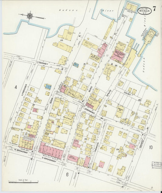 Sanborn Fire Insurance Map from Nyack, Rockland County, New York (1910), Sheet #0007 - Historic Sanborn Fire Insurance Map Print, vintage old map wall art, antique decor, genealogy gift, New York New York map