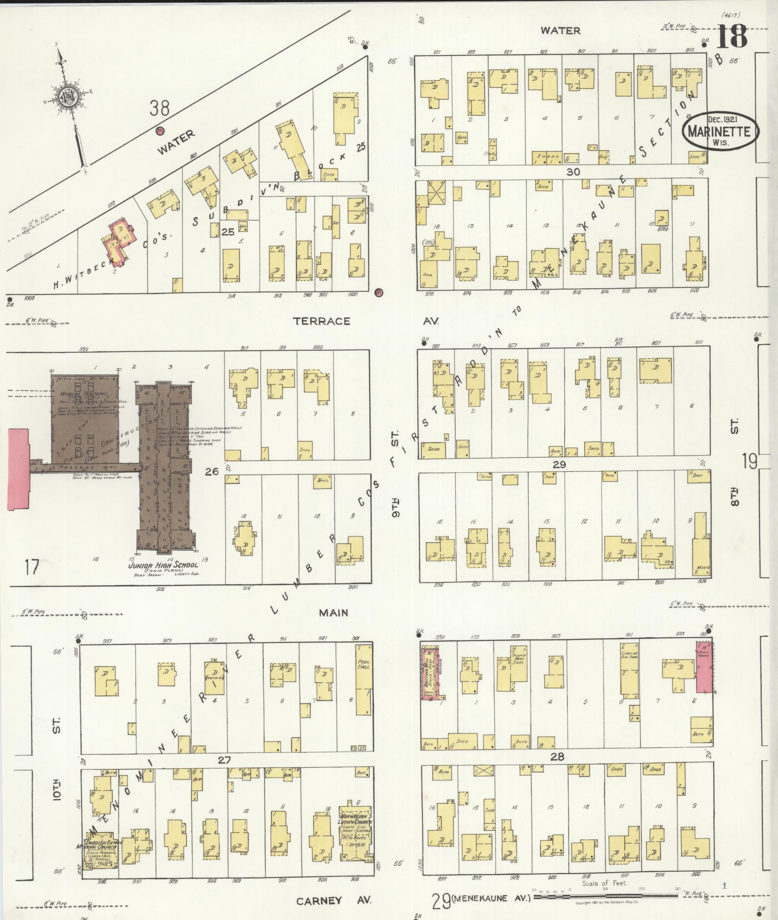 Sanborn Fire Insurance Map from Marinette, Marinette County, Wisconsin (1921), Sheet #0018 - Complete Map Set gallery image, historic Sanborn map, vintage wall art, Wisconsin Wisconsin