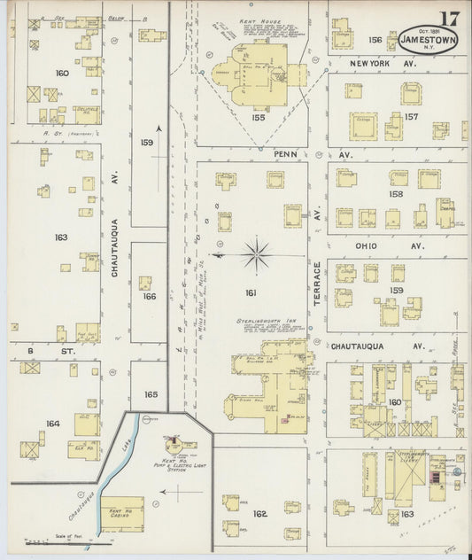 Sanborn Fire Insurance Map from Jamestown, Chautauqua County, New York (1891), Sheet #0017 - Historic Sanborn Fire Insurance Map Print, vintage old map wall art, antique decor, genealogy gift, New York New York map