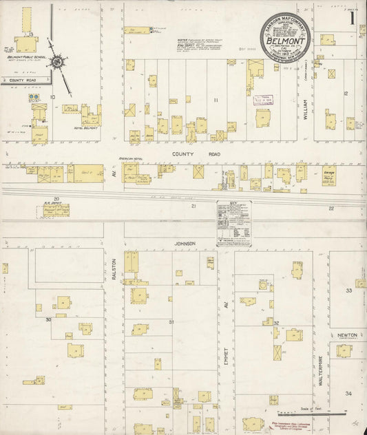 Sanborn Fire Insurance Map from Belmont, San Mateo County, California (1913), Sheet #0001 - Historic Sanborn Fire Insurance Map Print, vintage old map wall art, antique decor, genealogy gift, California California map
