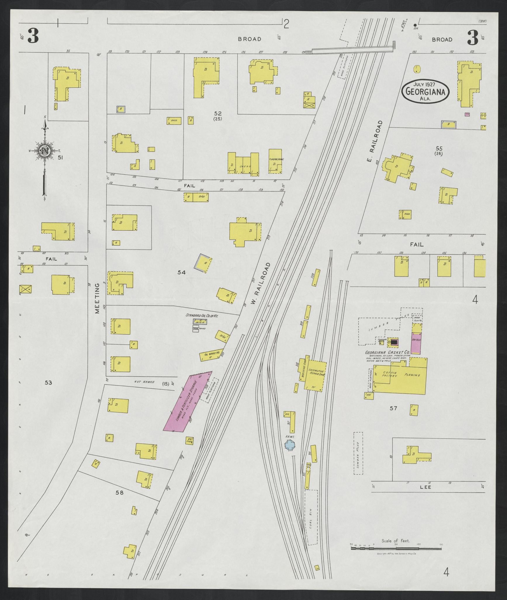 Sanborn Fire Insurance Map from Georgiana, Butler County, Alabama (1927), Sheet #0003 - Complete Map Set gallery image, historic Sanborn map, vintage wall art, Alabama Alabama