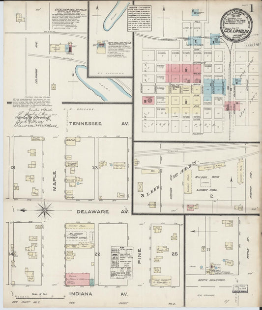 Sanborn Fire Insurance Map from Columbus, Cherokee County, Kansas (1885), Sheet #0001 - Historic Sanborn Fire Insurance Map Print, vintage old map wall art, antique decor, genealogy gift, Kansas Kansas map