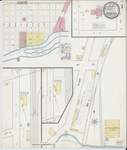 Sanborn Fire Insurance Map from Momence, Kankakee County, Illinois (1892), Sheet #0001 - Historic Sanborn Fire Insurance Map Print, vintage old map wall art, antique decor, genealogy gift, Illinois Illinois map