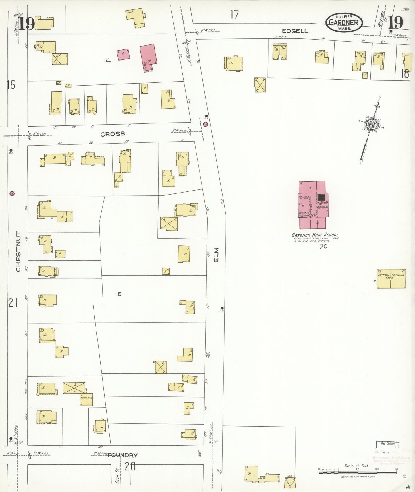 Sanborn Fire Insurance Map from Gardner, Worcester County, Massachusetts (1923), Sheet #0019 - Complete Map Set gallery image, historic Sanborn map, vintage wall art, Massachusetts Massachusetts