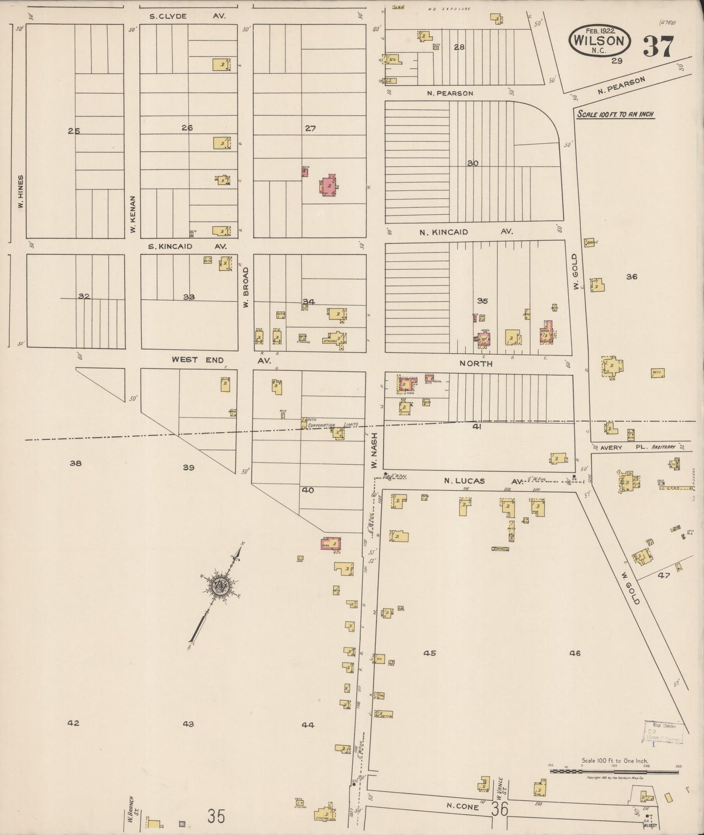 Sanborn Fire Insurance Map from Wilson, Wilson County, North Carolina (1922), Sheet #0037 - Complete Map Set gallery image, historic Sanborn map, vintage wall art, North Carolina North Carolina
