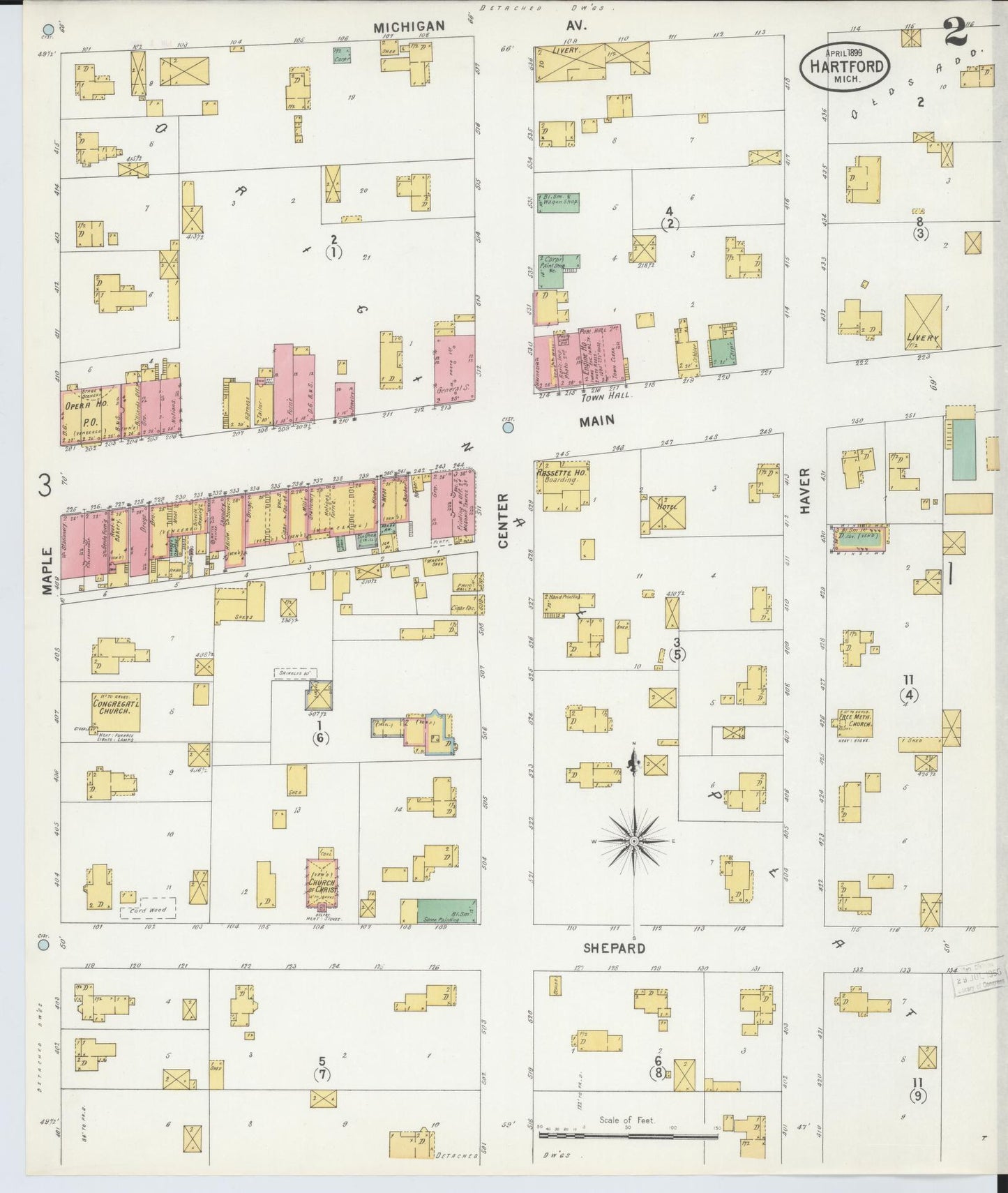 Sanborn Fire Insurance Map from Hartford, Van Buren County, Michigan (1899), Sheet #0002 - Complete Map Set gallery image, historic Sanborn map, vintage wall art, Michigan Michigan