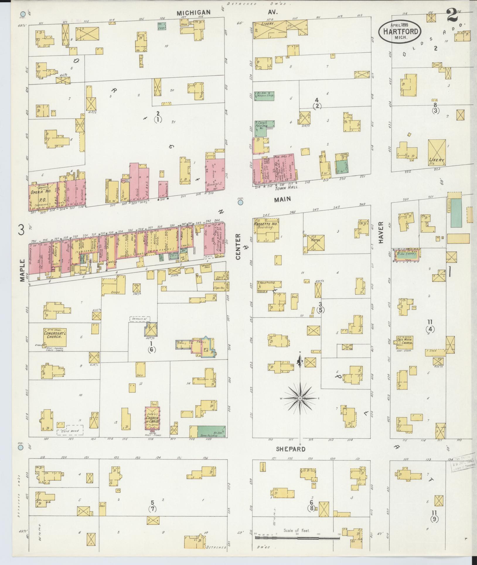 Sanborn Fire Insurance Map from Hartford, Van Buren County, Michigan (1899), Sheet #0002 - Complete Map Set gallery image, historic Sanborn map, vintage wall art, Michigan Michigan