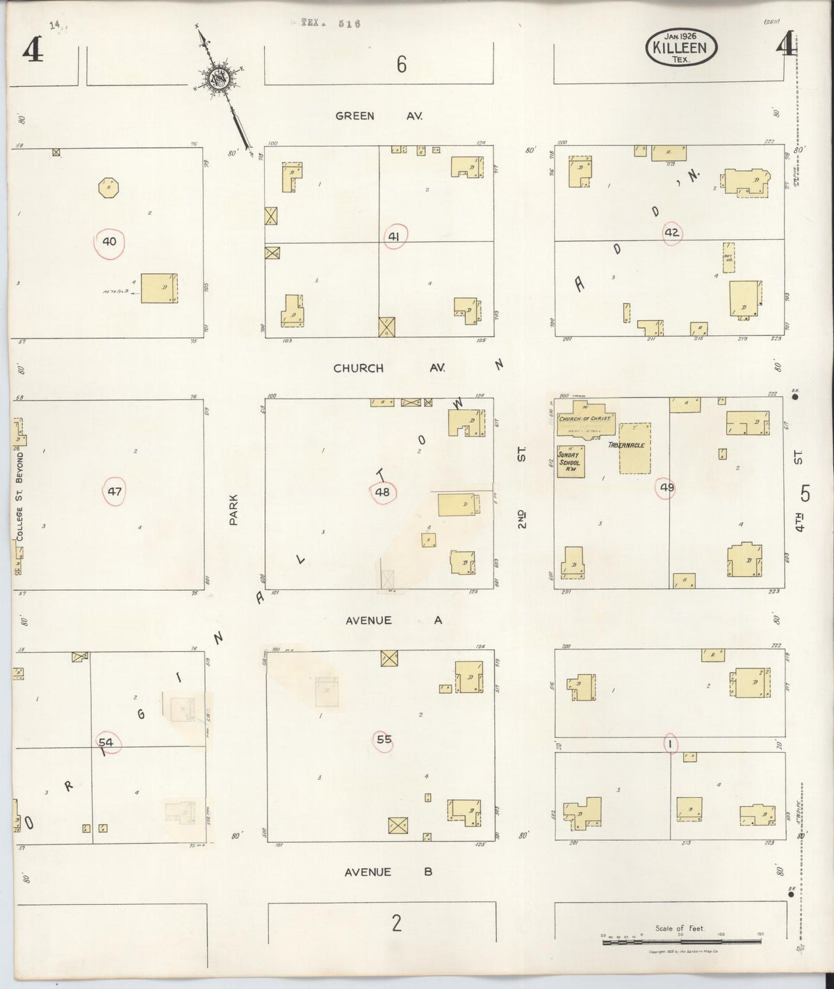 Sanborn Fire Insurance Map from Killeen, Bell County, Texas (1937), Sheet #0004 - Complete Map Set gallery image, historic Sanborn map, vintage wall art, Texas Texas