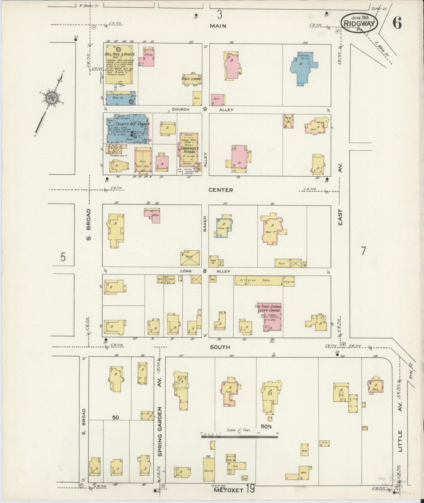 Sanborn Fire Insurance Map from Ridgway, Elk County, Pennsylvania (1915), Sheet #0006 - Historic Sanborn Fire Insurance Map Print, vintage old map wall art, antique decor, genealogy gift, Pennsylvania Pennsylvania map