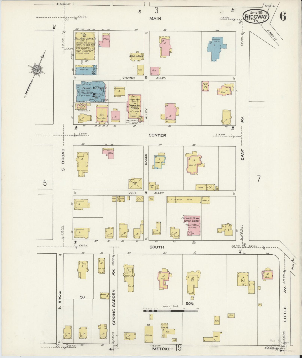 Sanborn Fire Insurance Map from Ridgway, Elk County, Pennsylvania (1915), Sheet #0006 - Historic Sanborn Fire Insurance Map Print, vintage old map wall art, antique decor, genealogy gift, Pennsylvania Pennsylvania map