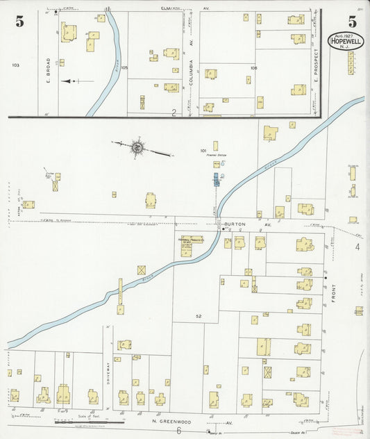 Sanborn Fire Insurance Map from Hopewell, Mercer County, New Jersey (1927), Sheet #0005 - Historic Sanborn Fire Insurance Map Print, vintage old map wall art, antique decor, genealogy gift, New Jersey New Jersey map