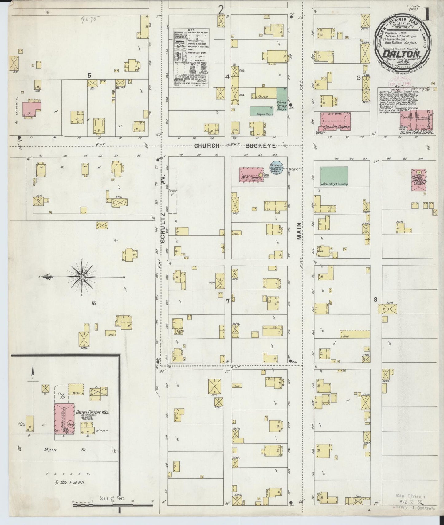 Sanborn Fire Insurance Map from Dalton, Wayne County, Ohio (1896), Sheet #0001 - Historic Sanborn Fire Insurance Map Print, vintage old map wall art, antique decor, genealogy gift, Ohio Ohio map