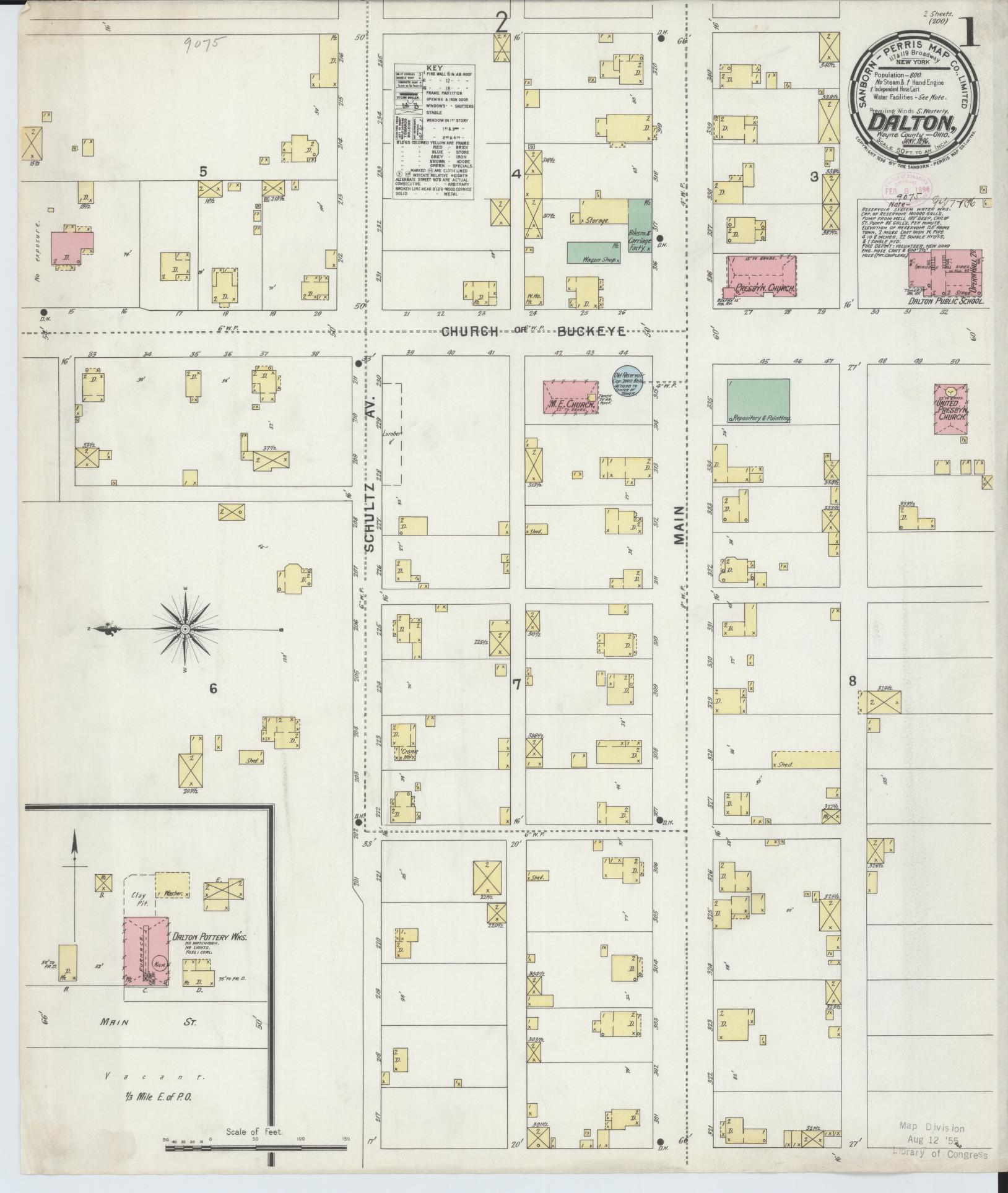 Sanborn Fire Insurance Map from Dalton, Wayne County, Ohio (1896), Sheet #0001 - Historic Sanborn Fire Insurance Map Print, vintage old map wall art, antique decor, genealogy gift, Ohio Ohio map