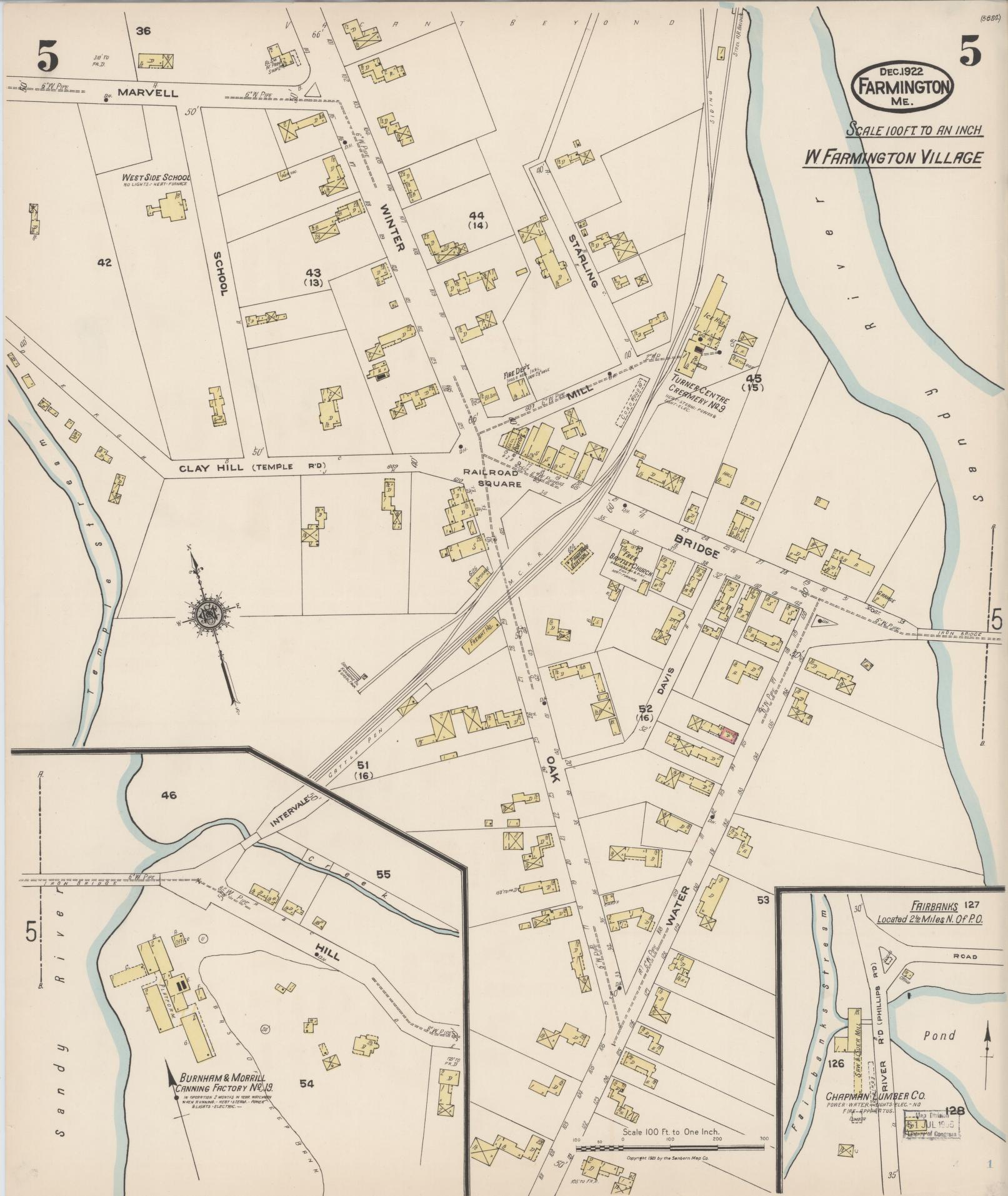 Sanborn Fire Insurance Map from Farmington, Franklin County, Maine (1922), Sheet #0005 - Complete Map Set gallery image, historic Sanborn map, vintage wall art, Maine Maine