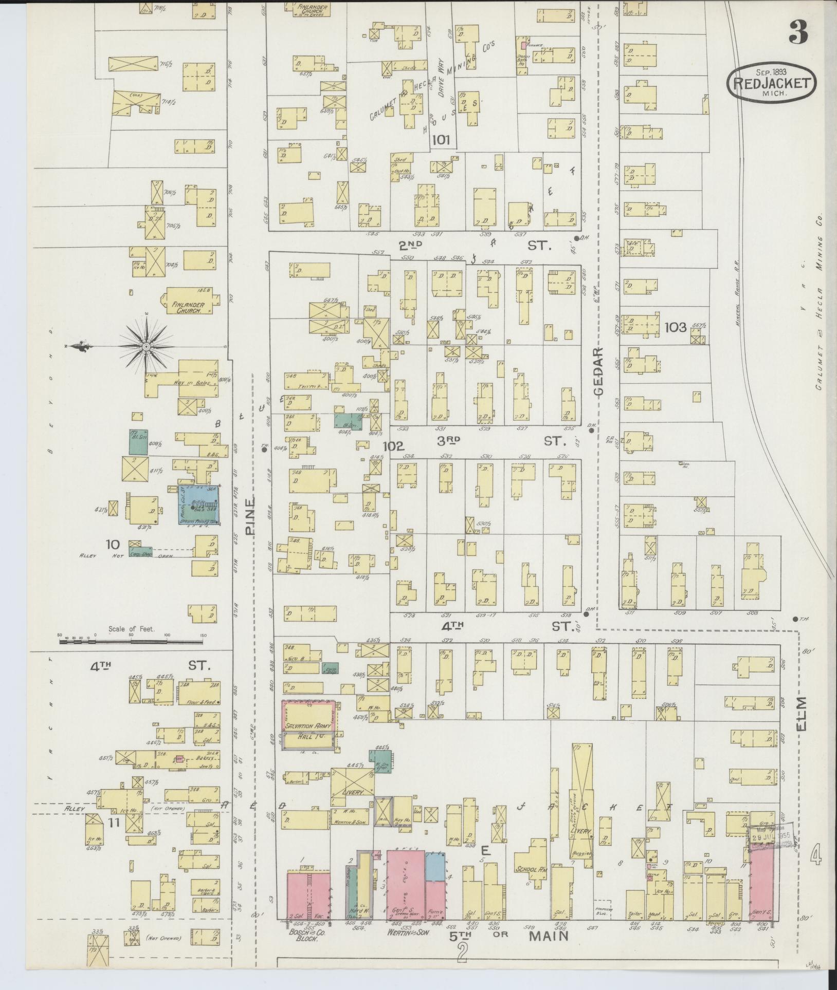 Sanborn Fire Insurance Map from Red Jacket, Houghton County, Michigan (1893), Sheet #0003 - Complete Map Set gallery image, historic Sanborn map, vintage wall art, Michigan Michigan